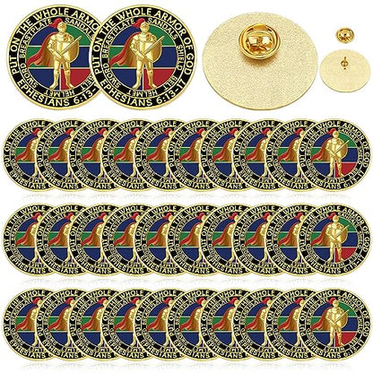 Therwen 32 Pcs Christian Armor of God Lapel Pins Religious Pins Metal Put on The Whole Armor Brooches Gifts for Men Women Collectors Military Church Souvenir