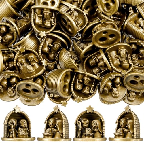 Civaner 50 Pcs Mini Brass Color Nativity Scene Figurines, Tiny Jesus Family - style: Jesus Family