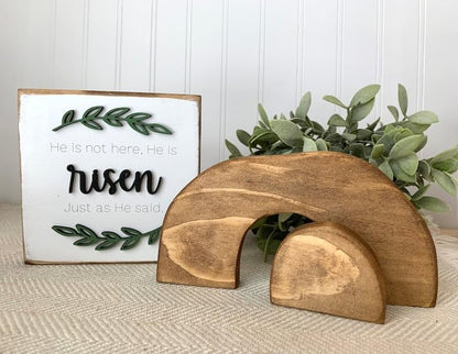 2025 Empty Tomb Easter Tiered Tray Decor, 7Pcs Easter Resurrection Scene Cross Decor Set, He is not here Sculpture Wooden Jesus Sign Spring Tray Bundle Kit for Home Easter Day Farmhouse Decoration