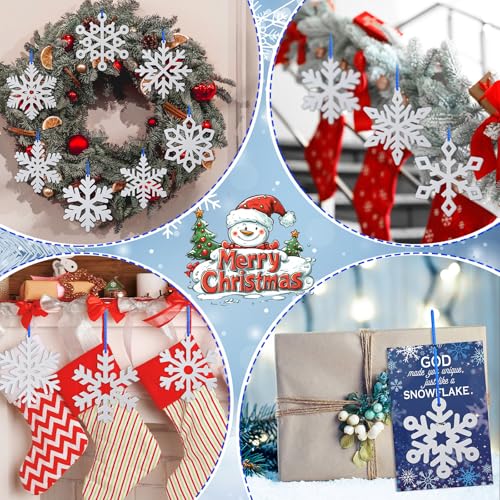 CroBlissful 24 Sets Winter Snowflake Ornaments with Religious Blessing Card