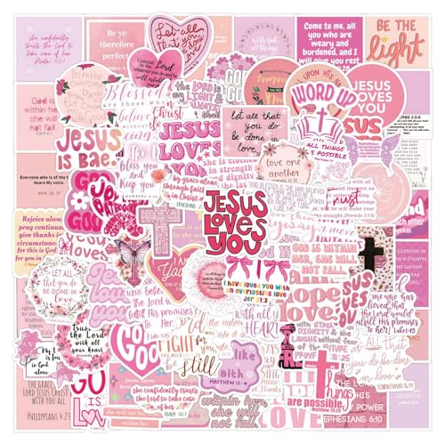 110Pcs Bible Verse Stickers Pack, Inspirational Christian Stickers for Teens Adults, Vinyl Waterproof Sticker for Water Bottle Laptop Scrapbook Journal Party Supplies(Pink)