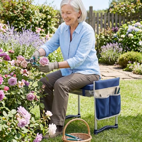 IRONMAX Garden Kneeler and Seat with 14" L×11" W EVA Kneeling Pad, Blue - color: Blue, size: 14"L×11"W