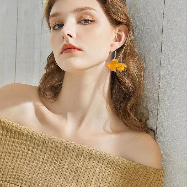Anmpab Beach Funny Cute Goldfish Dangle Drop Earrings Lovely Resin Transparent Fish Earrings for Women - color: Orange
