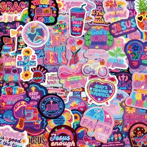 108Pcs Neon Jesus Stickers, Christian Bible Stickers Pack for Teens Adults, Vibrant Religious Vinyl Decals for Water Bottles, Laptops, Journals, Inspirational Faith-Based Christmas Thanksgiving Decor - style: Neno Jesus