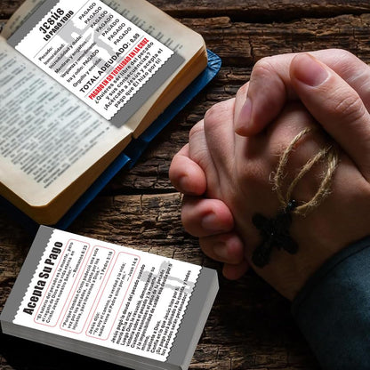 200 Pcs “Jesus Paid It All” Spanish Gospel Tract Cards – Double-Sided Christian Evangelism Cards with Sin Receipt Design, Bible Verse Postcards for Faith Sharing and Outreach