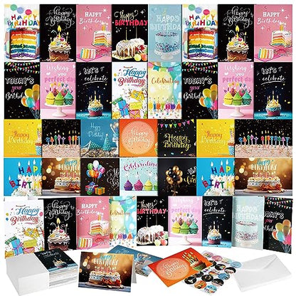 Harloon 200 Pack Happy Birthday Card Assorted Bulk with Blank Envelopes and Stickers 4 x 6 Inches Greeting Blank Happy Birthday Cards for Men Women Adults Kids, 20 Styles(Actual Style) - style: Actual Style