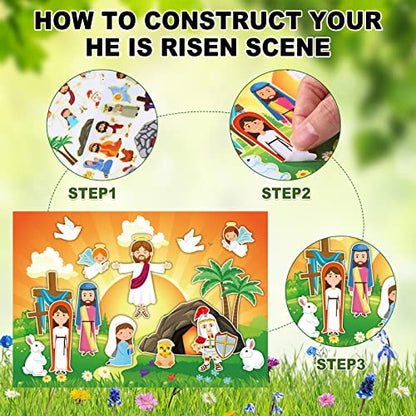 Outus 32 Set Make an Easter He Lives Scenes Craft Kit Religious Resurrection DIY Stickers He is Risen Scene Sunday Craft for Party Game Classroom Activities Christian Art DIY Project Supplies