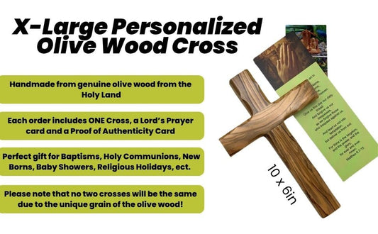 iHoly Land Crafts Olive Wood Wall Cross, Handmade in Bethlehem, 10x6in - size: 10"L x 6"W