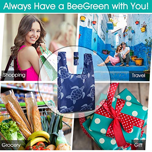 BeeGreen Reusable Grocery Bags Foldable 12 Pack Large Cute Totes - Heavy Duty Washable Holiday Cloth Gifts Bag with Handles, Reusable Gift Bulk Shopping Bags for Groceries for Women Animal Lover - color: Animal-red Teal Black Navy Gray Pink Blue