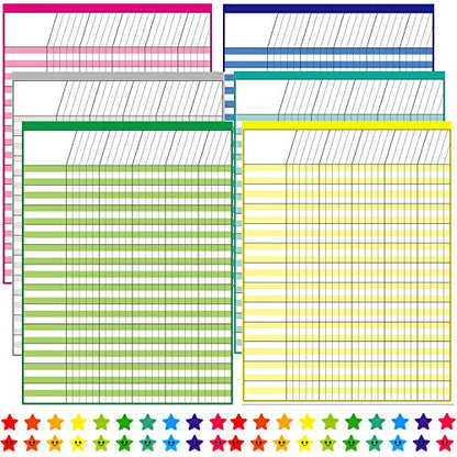 Youngever 6 Pack Multi-Color Laminated Dry Erase Incentive Chart with 120 Reward Star Stickers for Chore Responsibility, School Attendance, Homework Progress Tracking Chart (17 Inch x 22 Inch)