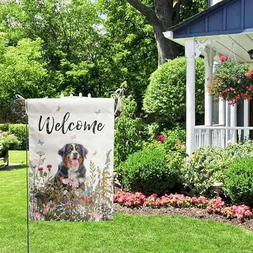 Spring Summer Garden Flag Floral Bernese Mountain Yard Flag Flower Dog Garden Flags for Outside Small Outdoor Welcome Flags 12x18 Double Sided - color: p-bernese