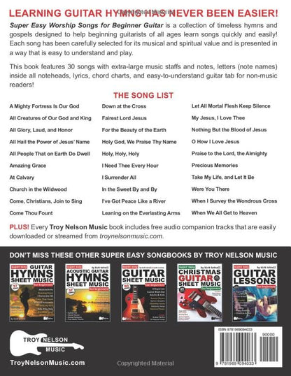 Super Easy Worship Songs for Beginner Guitar: 30 Hymns and Gospels in Big Letter Notes and Guitar Tab—Amazing Grace, Holy, Holy, Holy, and More (Large Print Letter Notes Sheet Music)