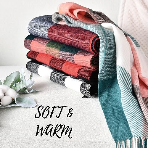 Clothirily Womens Winter Scarf, Oversized Long Blanket Plaid Shawl Wrap - color: Black White Plaid