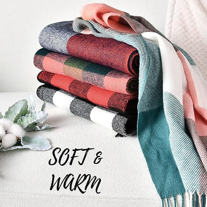 Clothirily Womens Winter Scarf, Oversized Long Blanket Plaid Shawl Wrap - color: Black White Plaid