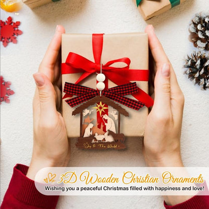 D4DREAM Nativity Scene Christmas Ornament Wooden Joy to The World Ornament - color: A01