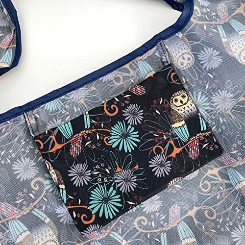 allydrew Large Foldable Tote Nylon Reusable Grocery Bags - color: Set of 2, Deco Owls, size: Large & Small (Set of 2)