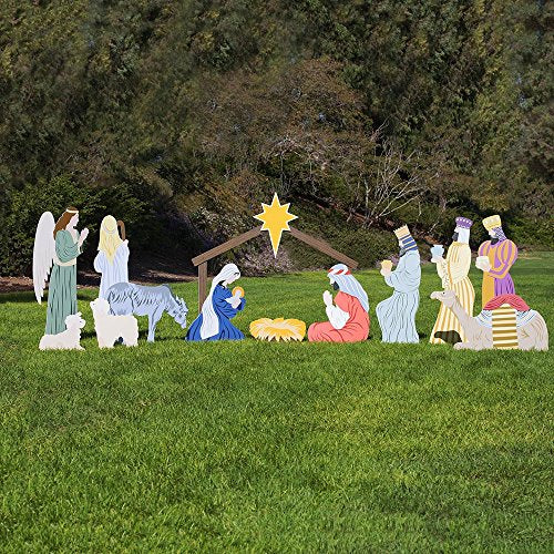 Complete Nativity Scene - 12 Weatherproof Nativity Set Figures for Outdoor Christmas Decoration - Easy to Assemble & Store - Large, Colorful - color: Color, style: Large