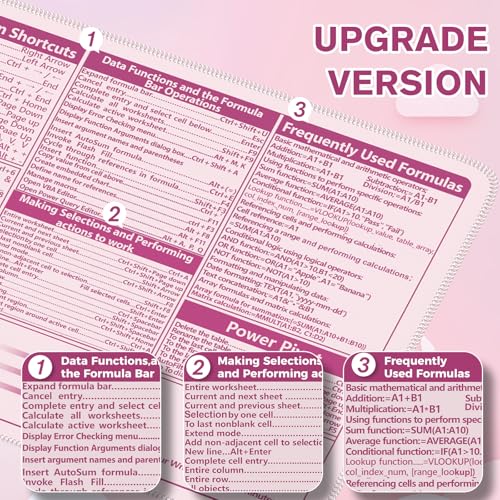 iCasso Excel Cheat Sheet Desk Pad, Pink Excel Shortcuts - color: Pink Excel Shortcuts