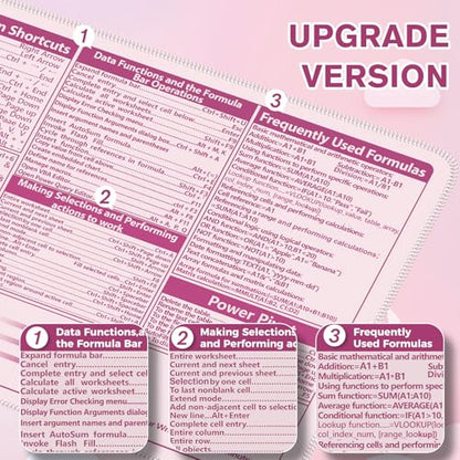 iCasso Excel Cheat Sheet Desk Pad, Pink Excel Shortcuts - color: Pink Excel Shortcuts
