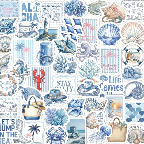 50 Pcs Beach Coastal Granddaughter Stickers Blue Ocean Decals - style: Beach Coastal