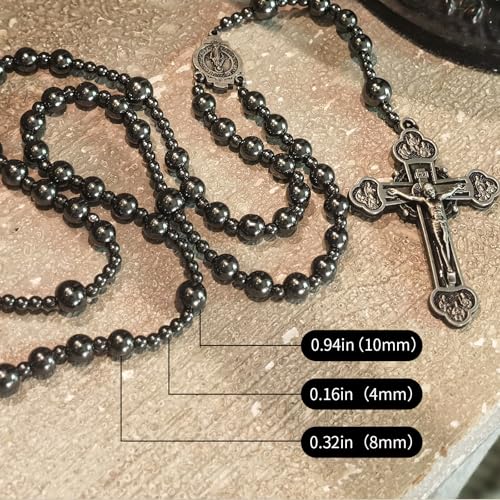 Large Heavy Hematite rosary beads catholic for men
