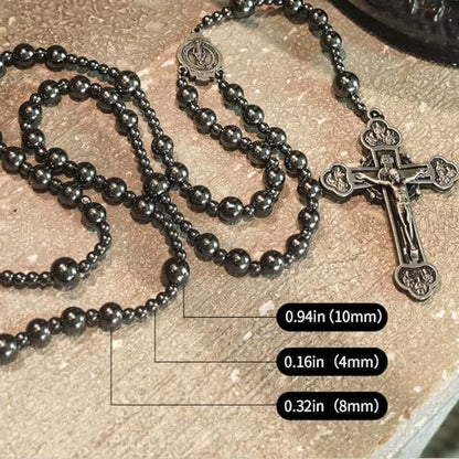 Large Heavy Hematite rosary beads catholic for men