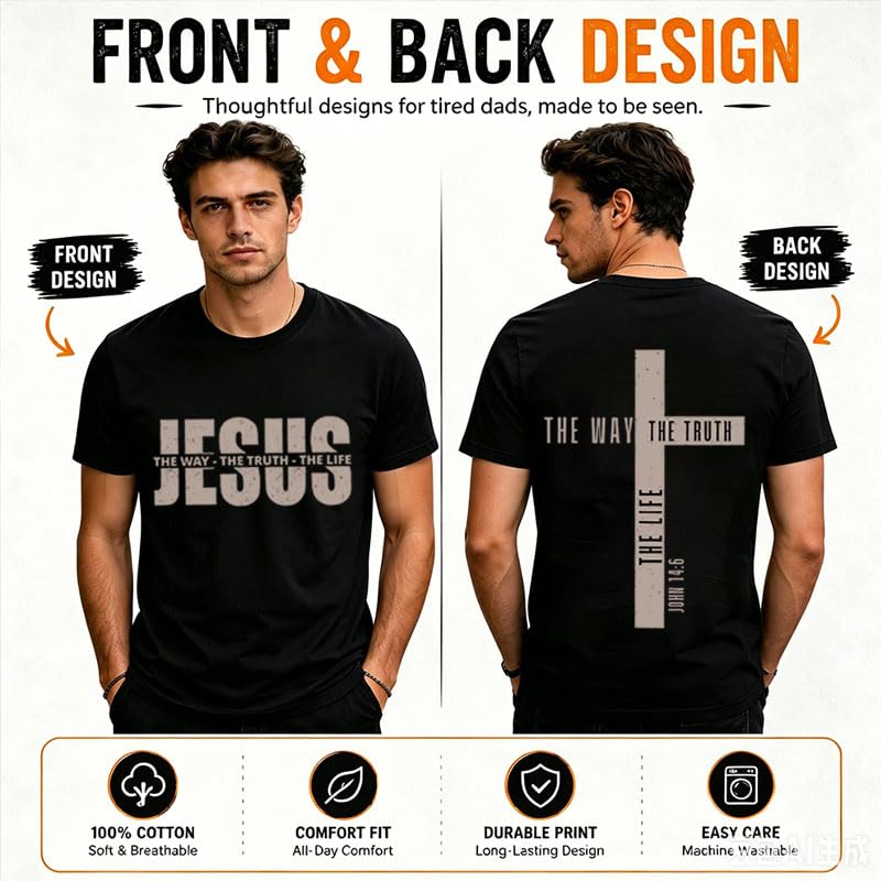 Christian Shirts for Men Jesus T Shirt The Way The Truth The Life Shirts - color: Green, size: Large