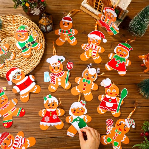 Frienda 48 Sets Gingerbread Man Christmas Craft Kit, DIY Ornament for Xmas - style: Gingerbread Man