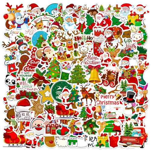 Christmas Theme Stickers, 100Pcs Vinyl Waterproof Merry Christmas Stickers for Envelopes Gifts Tags Crafts Snowboard Decorations, Funny Christmas Holiday Party Favors for Kids Teens Aduts - color: Christmas