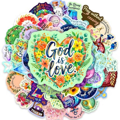 50PCS Christian Stickers, Bible Verse Religious Vinyl Decals, Waterproof Inspirational Faith Quote Stickers for Water Bottle, Laptop, Scrapbook,Phone, Skateboard, Luggage, Teens Girls, - color: Watercolor Motivational Stickers -5