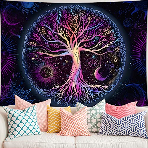 FORATER Tree of Life Tapestry Wall Hanging Colorful Life Tree Tapestries Aesthetic Sun and Moon Galaxy Wall Tapestry for Bedroom Living Room Dorm (61 x 82 Inch, Multicolor) - color: Multicolor, size: 82"L x 61"W