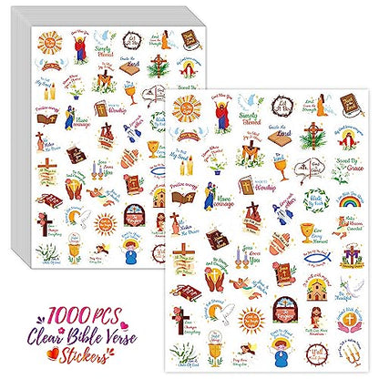 1000 PCS Bible Verse Stickers, Clear Inspirational Pray Stickers Encouraging Scripture Decals Jesus Christian Religious Faith Labels for Scrapbooks Bottles Computer Planner Diary Album Kids Adults - color: Colour Text & Image Version-a
