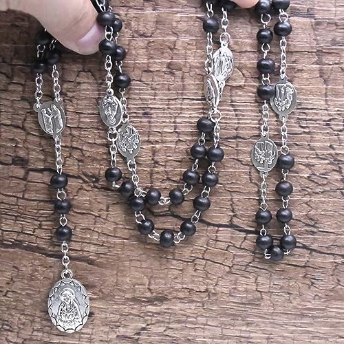 Roe Dolph Wooden Rosary Necklace for Women Catholic Rosary Beads with Cross Pendant Prayer Jewelry Religious Gifts for Travel and Daily Faith - color: A-Black