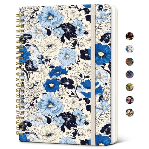 Taja Lined Spiral Journal for Women, A5 Cute Hardcover Notebook for Work - color: N-Azure Garden
