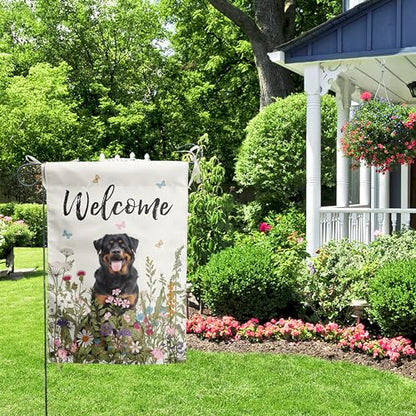 Spring Summer Garden Flag Floral Rottweiler Yard Flag Flower Dog Garden Flags for Outside Small Outdoor Welcome Flags 12x18 Double Sided - color: p-Rottweiler