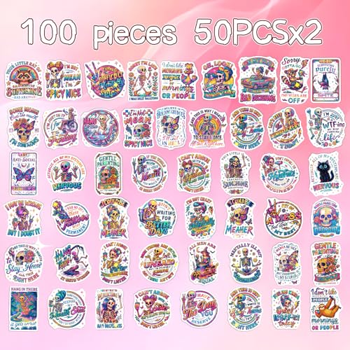 100 Pcs Funny Skeleton Stickers for Adults Sarcastic Skull Decals - style: Sarcastic