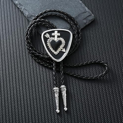GelConnie Bolo Tie for Women Heart Cowboy Necktie Flower Gothic Mens Bolo Ties Bolero Necklace Red Western Ties for Men - color: Black White Bolo Tie