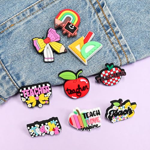 Cute Pins Bulk, Funny Lapel Badge Pins Rubber Brooch Pins for Backpacks, Hats, Bags - style: Teacher-30PCS