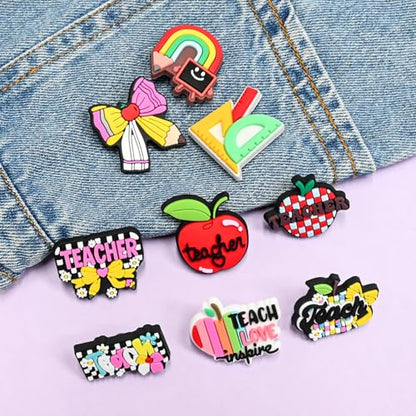 Cute Pins Bulk, Funny Lapel Badge Pins Rubber Brooch Pins for Backpacks, Hats, Bags - style: Teacher-30PCS