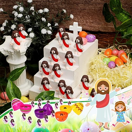 Bememo 100 Pcs Jesus Toys Original Design Mini Rubber Little Jesus Figurine to Hide and Seek Religious Party Favors Sunday School Craft Baptism Gifts for Easter Egg Stuffers(Red) - color: Red