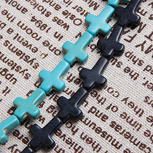 Acxico 2 pcs 16''Cute Little Mix Color Howlite Turquoise Side Ways Crosses Beads 12X16MM