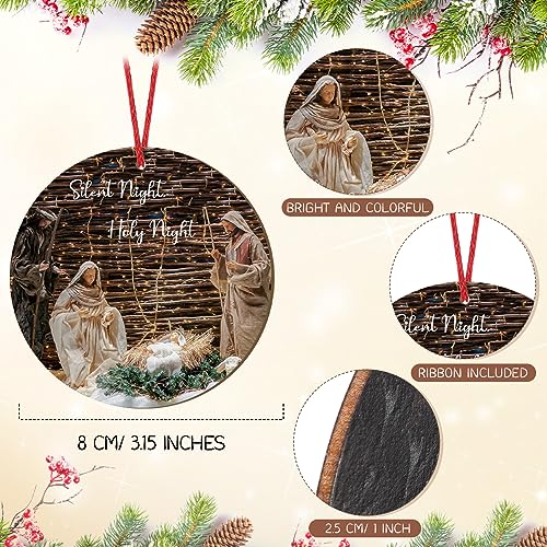 18 Pcs Nativity Scene Christmas Ornament - Wooden Jesus 3.15 Inch Holy Night The Birth of Jesus - Religious Christian Keepsake Gift for Christmas Tree Decor