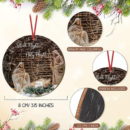 18 Pcs Nativity Scene Christmas Ornament - Wooden Jesus 3.15 Inch Holy Night The Birth of Jesus - Religious Christian Keepsake Gift for Christmas Tree Decor