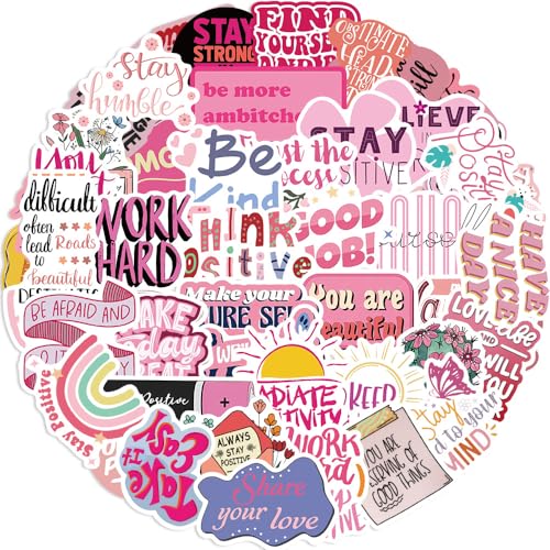 50pcs Pink Motivational Aesthetic Stickers, Inspirational Waterproof PVC Stickers for Water Bottles Laptop Scrapbooking Mirrors Notebooks Cars Bumpers Bikes Bedroom Travel Case Snowboard - color: Pink