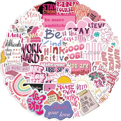 50pcs Pink Motivational Aesthetic Stickers, Inspirational Waterproof PVC Stickers for Water Bottles Laptop Scrapbooking Mirrors Notebooks Cars Bumpers Bikes Bedroom Travel Case Snowboard - color: Pink