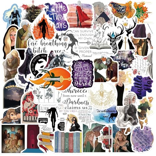 50pcs Throne of Glass Aesthetics Novel Stickers,Vinyl Waterproof for Water Bottles Laptop Scrapbooking Mirrors Notebooks Cars Bumpers Bikes Bedroom Travel Case - color: Throne