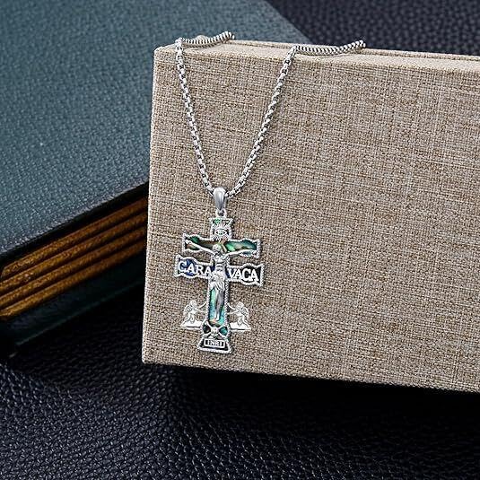 Cross Necklace Origami/Wooden/Caravaca/Faith Pendant Necklace Christian Religious Catholic Cross Jewelry Gift for Women Men - color: Caravaca Cross silver