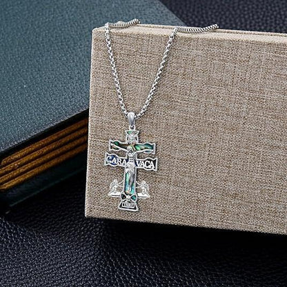 Cross Necklace Origami/Wooden/Caravaca/Faith Pendant Necklace Christian Religious Catholic Cross Jewelry Gift for Women Men - color: Caravaca Cross silver