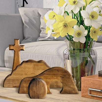 Easter Tiered Tray Decor Jesus Empty Tomb Kit Wooden Religious Signs - color: 4pcs