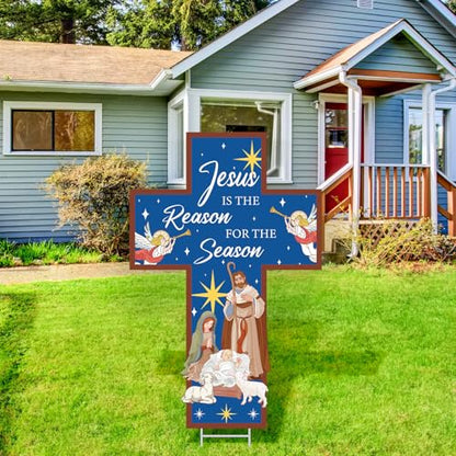 Menkxi 4.6ft Jesus Is the Reason for the Season Yard Sign with Metal Stake